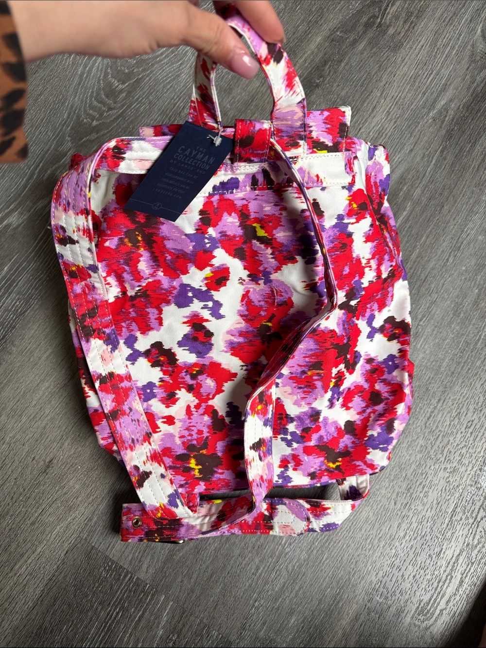 Lands end Women’s Floral Print Pink Red back pack - Picture 3 of 5